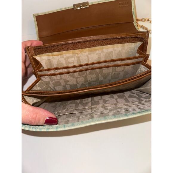 FURLA Light Green Genuine Leather Long Wallet Purse Used aftermarket chain incl - Picture 14 of 16